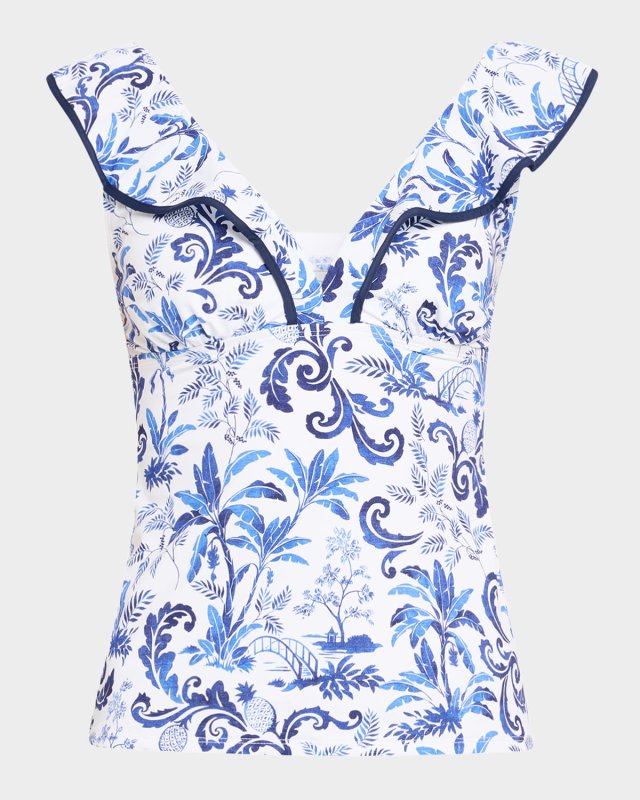 Terrazzo Tile Ruffled Tankini Swim Top